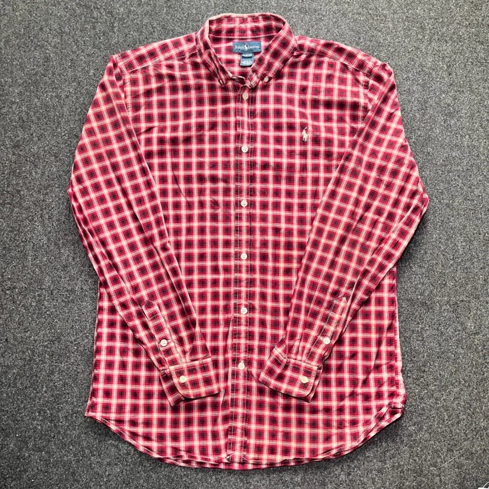Ralph Lauren Button Down Shirt Kids XL‎ 18-20 Red Plaid Excellent Long Sleeve